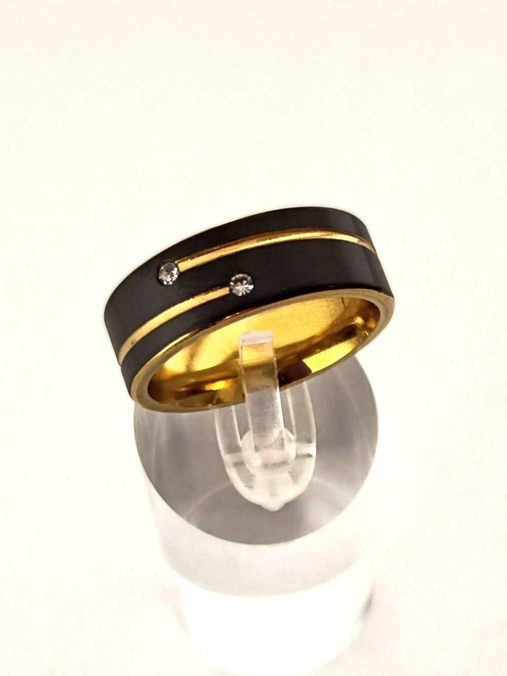 Size 9 Black & Gold Titanium Steel Wedding Ring with Zirconia Accents